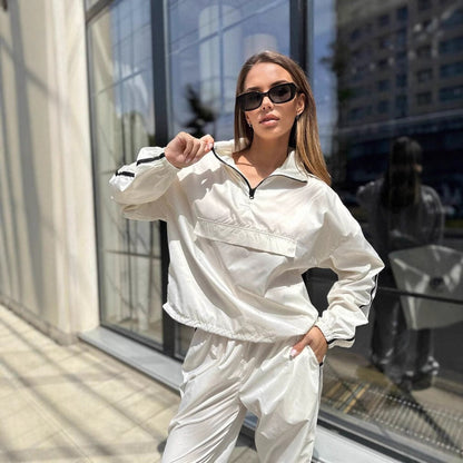 Damen Windbreaker-Anzug Elastisch Hochkragen Schwarz Eveloria - Eveloria