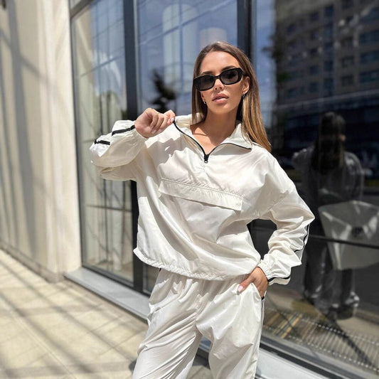 Damen Windbreaker-Anzug Elastisch Hochkragen Schwarz Eveloria - Eveloria