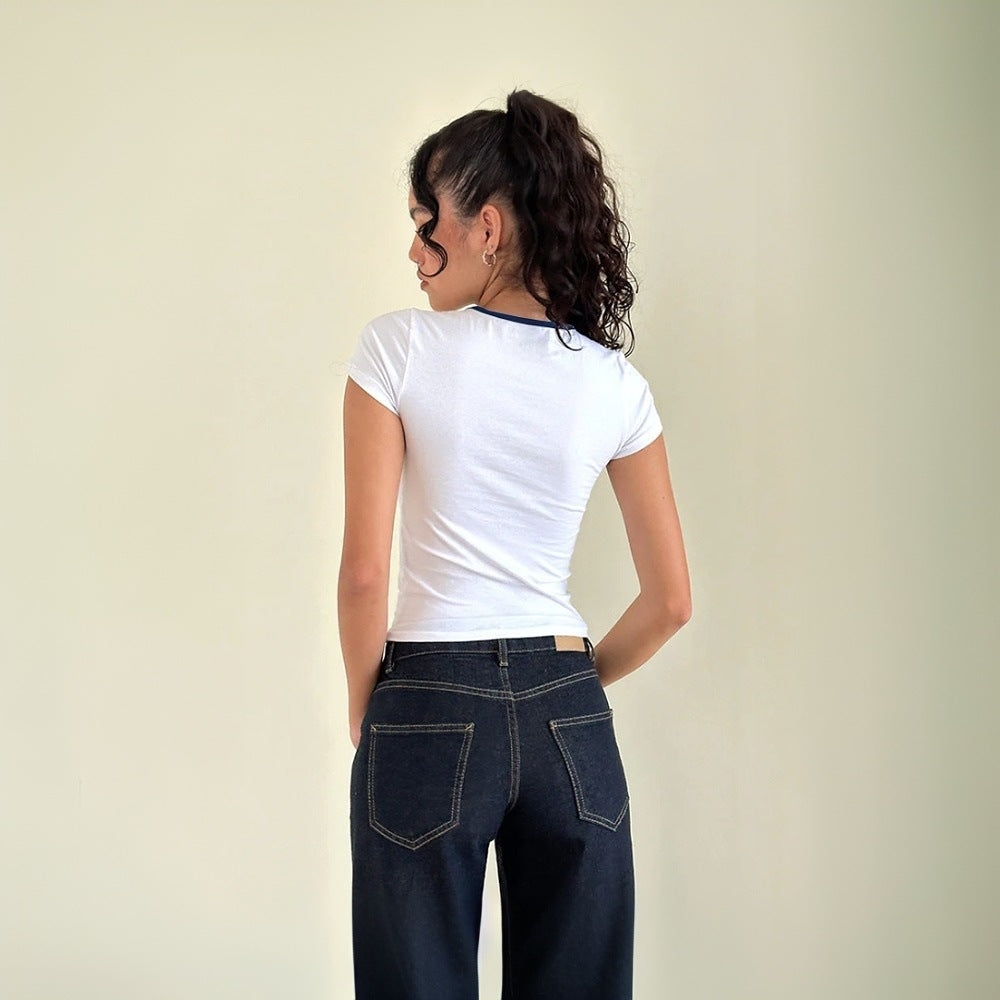 Damen Crop- Elastisch Dekorativer Ausschnitt
