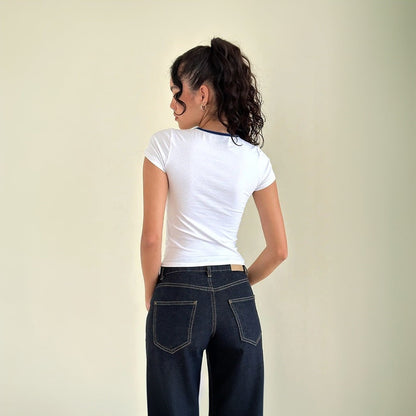 Damen Crop- Elastisch Dekorativer Ausschnitt
