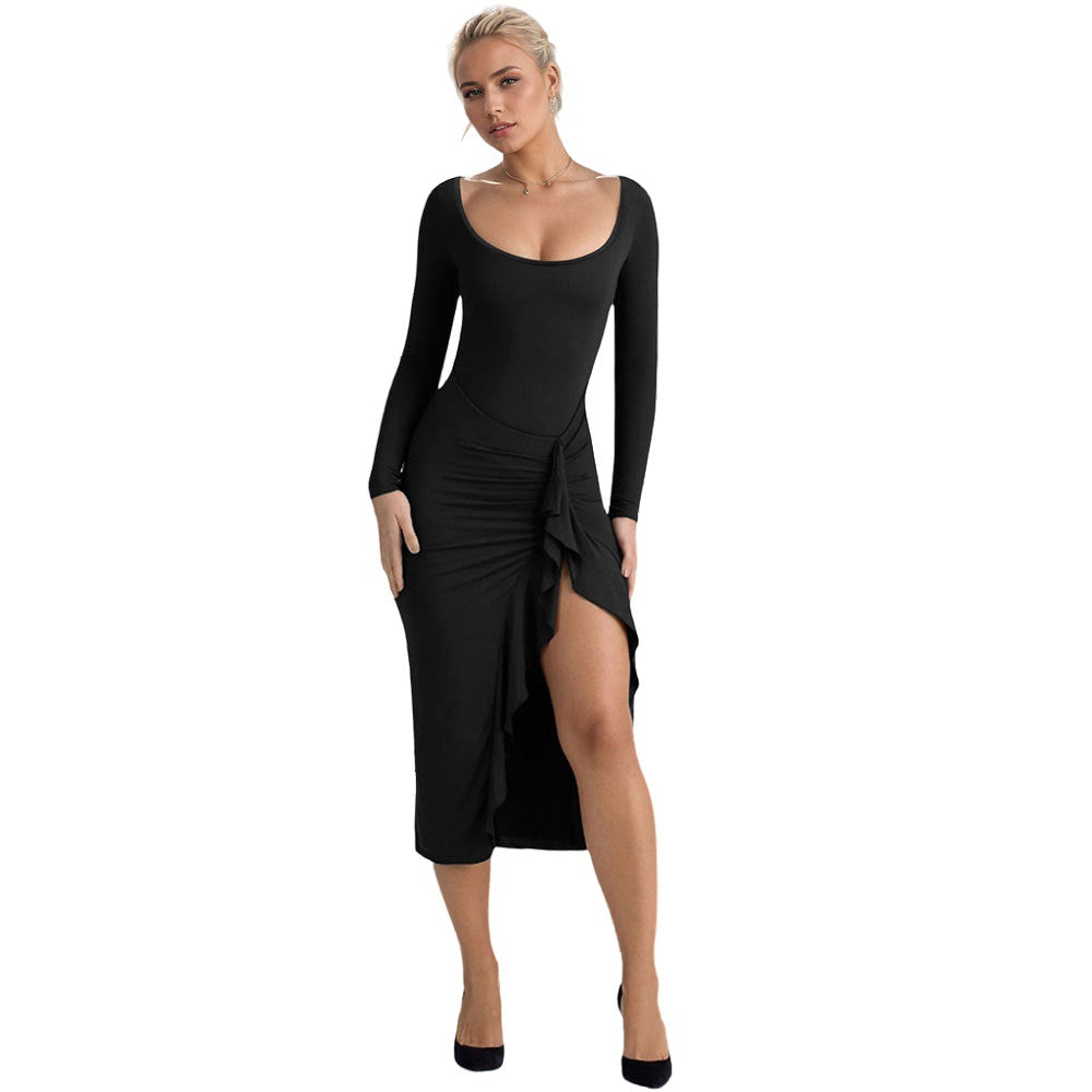 Damen Langarmkleid Figurumspielend mit seitlichem Schlitz und