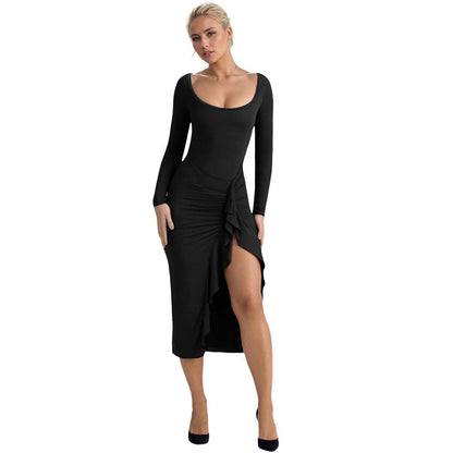 Damen Langarmkleid Figurumspielend mit seitlichem Schlitz und