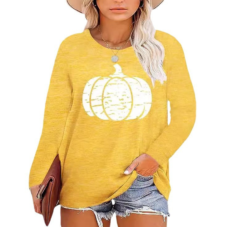 Damen Langarmshirt Kürbis-Motiv Eveloria Herbstlich Braun