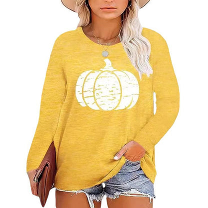 Damen Langarmshirt Kürbis-Motiv Eveloria Herbstlich Braun