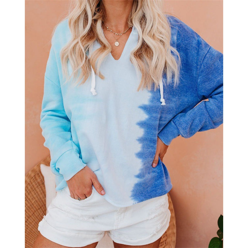 Damen Kapuzenpullover V-Ausschnitt Batikdesign Eveloria