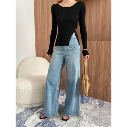 Damen Langarmoberteil Rippstruktur Elegant Eveloria