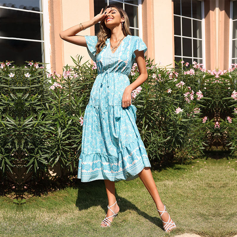 Damen Maxikleid Sommer Floral Rüschendetails Eveloria - Eveloria