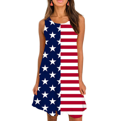 Damen Ärmelloses Kleid Himmelblau Baumwolle Locker