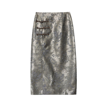 Damen Maxirock Floral Muster Seitenschlitz