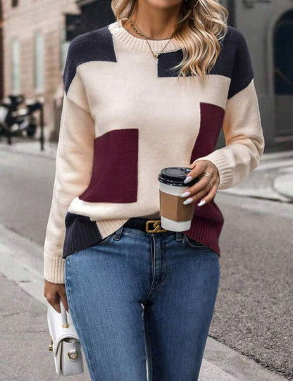 Damen Pullover Geometrisches Muster Stylischer Schnitt Eveloria