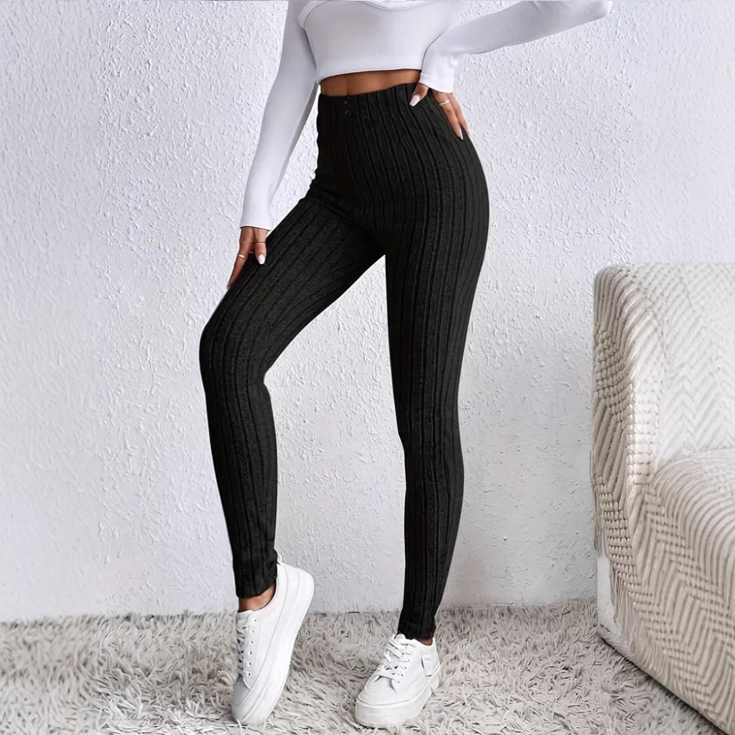 Damen Rippstrickleggings Hochtaillierte Eveloria