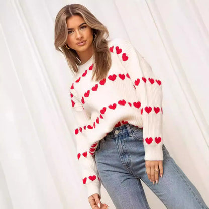 Damen Kuschelpullover Weiches Herzmuster Strick Eveloria