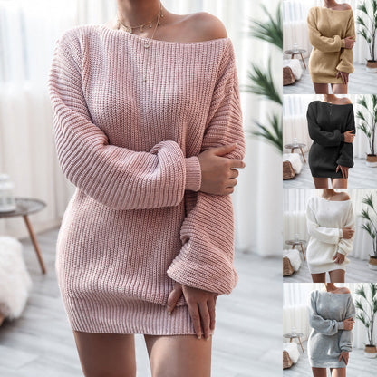 Damen Strickpullover Oversized Schulterfrei Eveloria - Eveloria