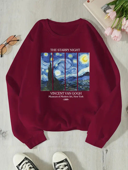 Damen Sweatshirt Van Gogh Motiv Baumwolle