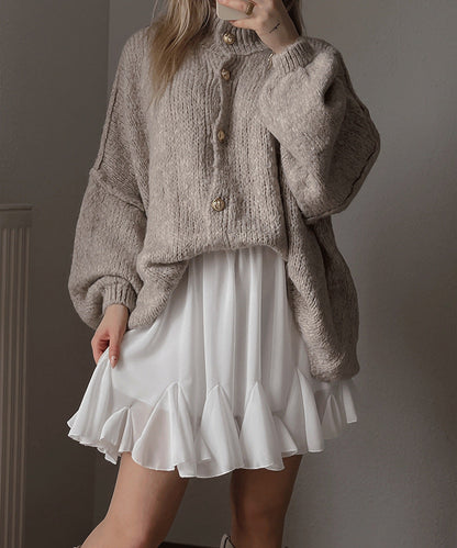 Damen Oversized Strickpullover Voluminöse Ärmel Beige Eveloria