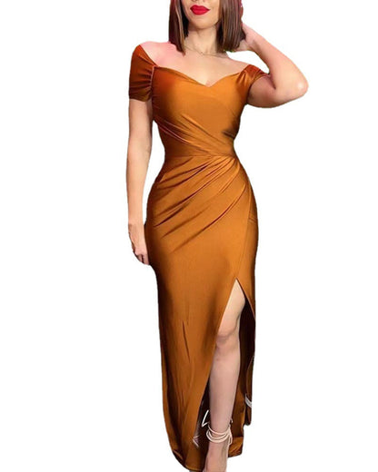 Damen Maxikleid Asymmetrisch Glanzstoff