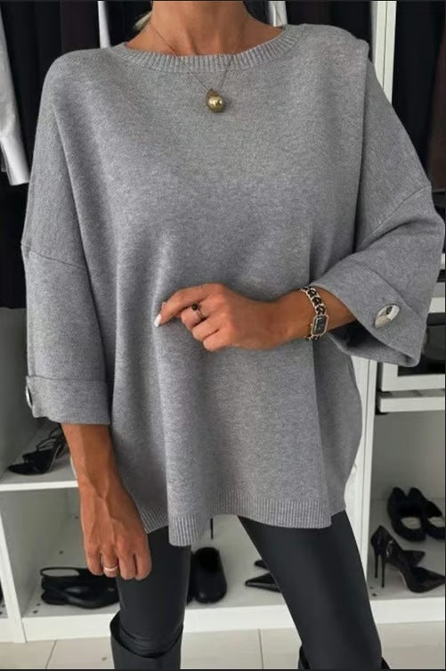 Damen Strickpullover Lässig Knopfdetails Beige