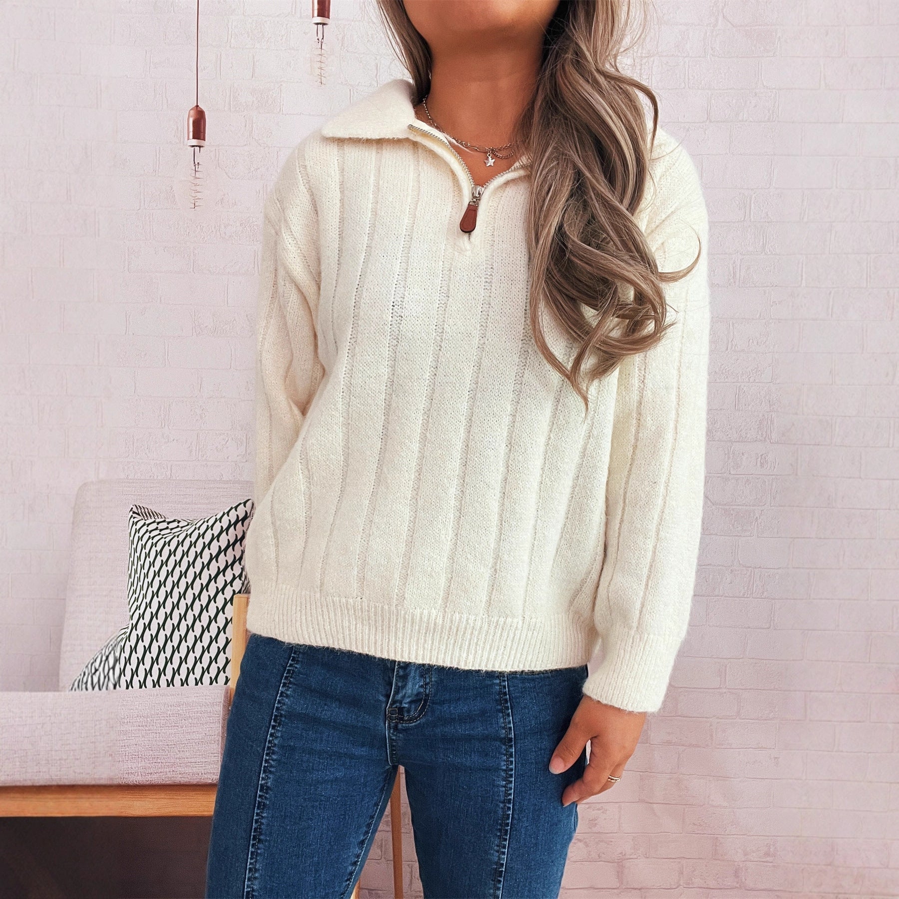 Damen Pullover Stehkragen Kurzärmel Eveloria - Eveloria