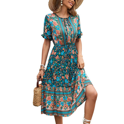 Damen Midikleid Floralmuster Tailliert Eveloria