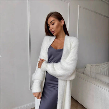 Damen Langstrickmantel Flauschig Elegant Eveloria
