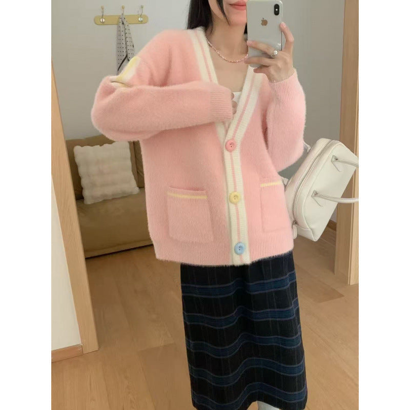 Damen Cardigan Kuschelig Bunt mit Taschen