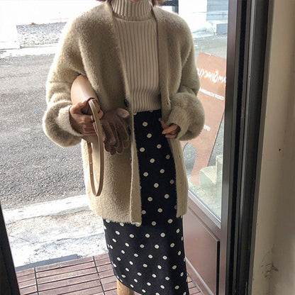 Damen Strickjacke Flauschig Große Knöpfe Weit Eveloria