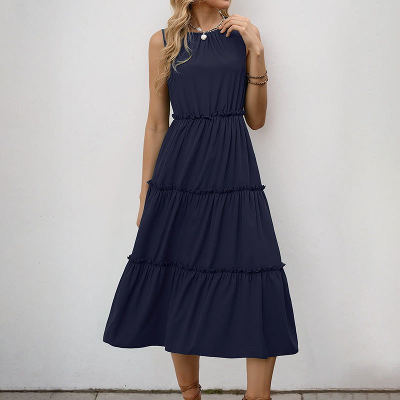 Damen Maxikleid Rüschendetails Elastischer Taillenzug Eveloria