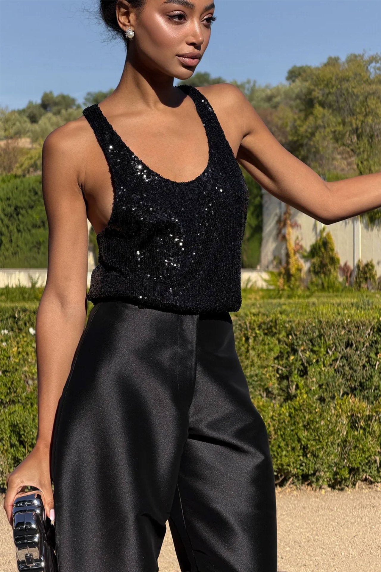 Damen Paillettenoberteil Tiefes Dekolleté Eleganter Schnitt
