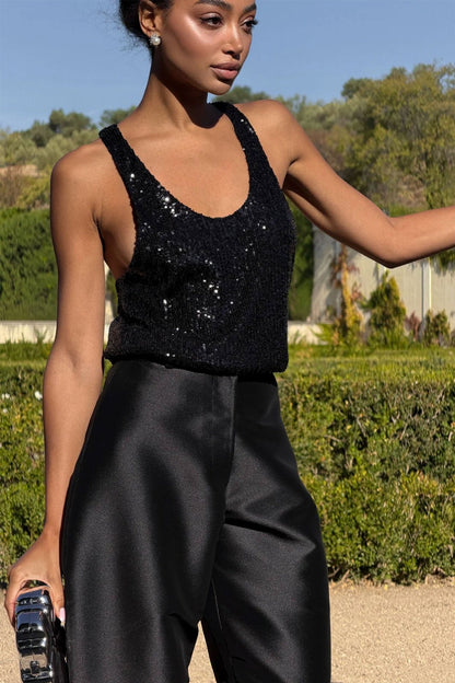Damen Paillettenoberteil Tiefes Dekolleté Eleganter Schnitt