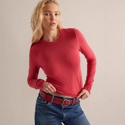 Damen Langarmshirt Feinrippdetails Harmonische Passform