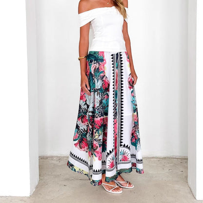 Damen Maxirock Floral Mit Gürtel Eveloria