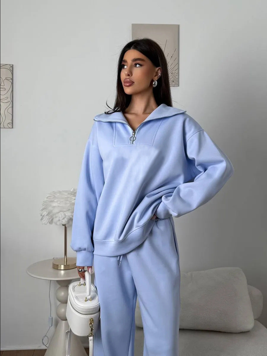 Damen Fleece Sportanzug Hochgeschlossener Kragen Praktischer