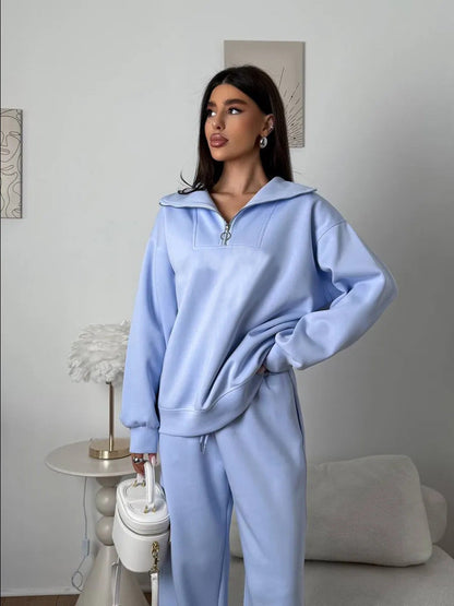 Damen Fleece Sportanzug Hochgeschlossener Kragen Praktischer