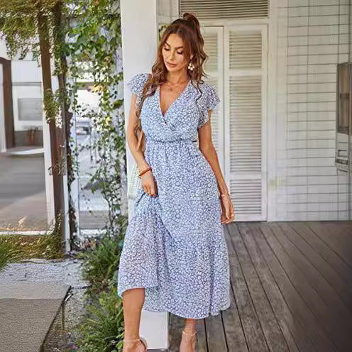 Damen Maxikleid V-Ausschnitt Schwingrock Eveloria