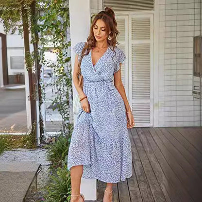 Damen Maxikleid V-Ausschnitt Schwingrock Eveloria