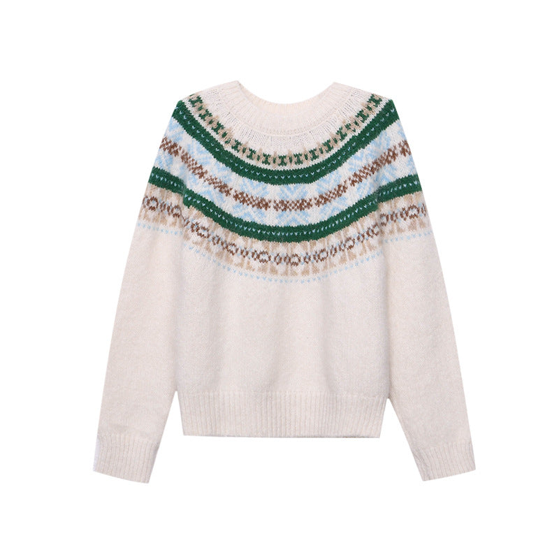 Damen Grobstrickpullover Lebendiges Muster Weite Ärmel