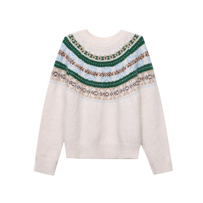 Damen Grobstrickpullover Lebendiges Muster Weite Ärmel