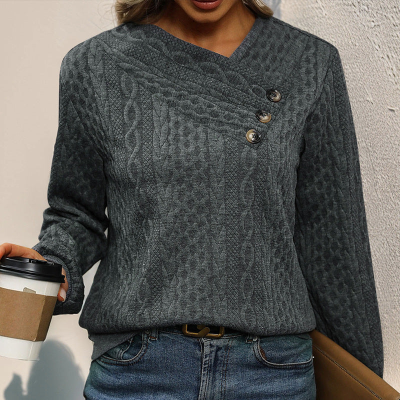 Damen Strickpullover Lässig Wellenmuster Knopfdetails Beige Eveloria