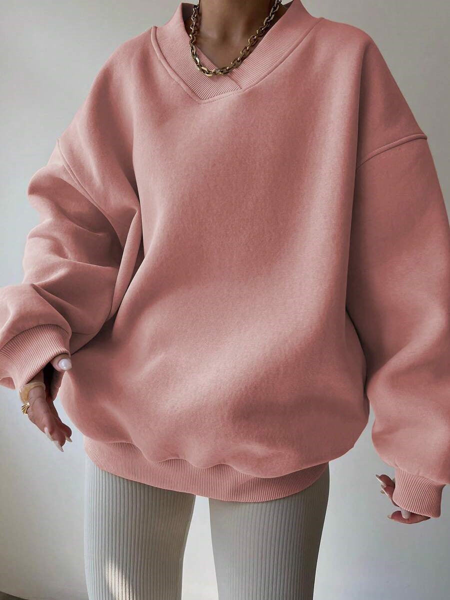 Damen Oversized Sweatshirt V-Ausschnitt Breiter Bund Eveloria