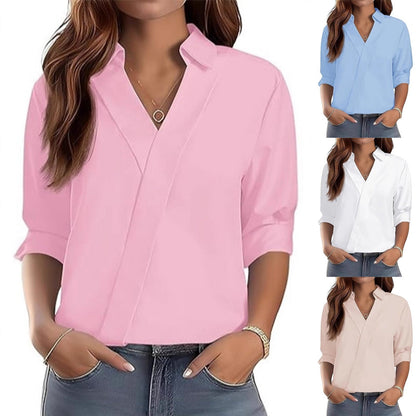 Damen Bluse V-Ausschnitt Strukturiertes Design Eveloria - Eveloria