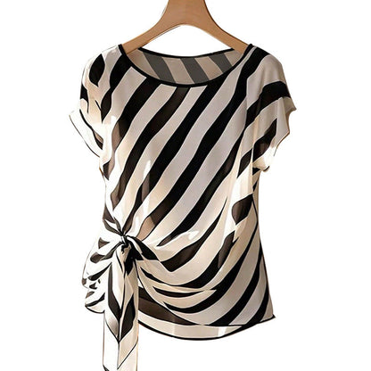 Damen Oberteil Geknotet Streifenmuster Bluse Eveloria