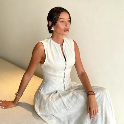Damen Sommerkleid Hochwertiger Reißverschluss Schwingender Saum