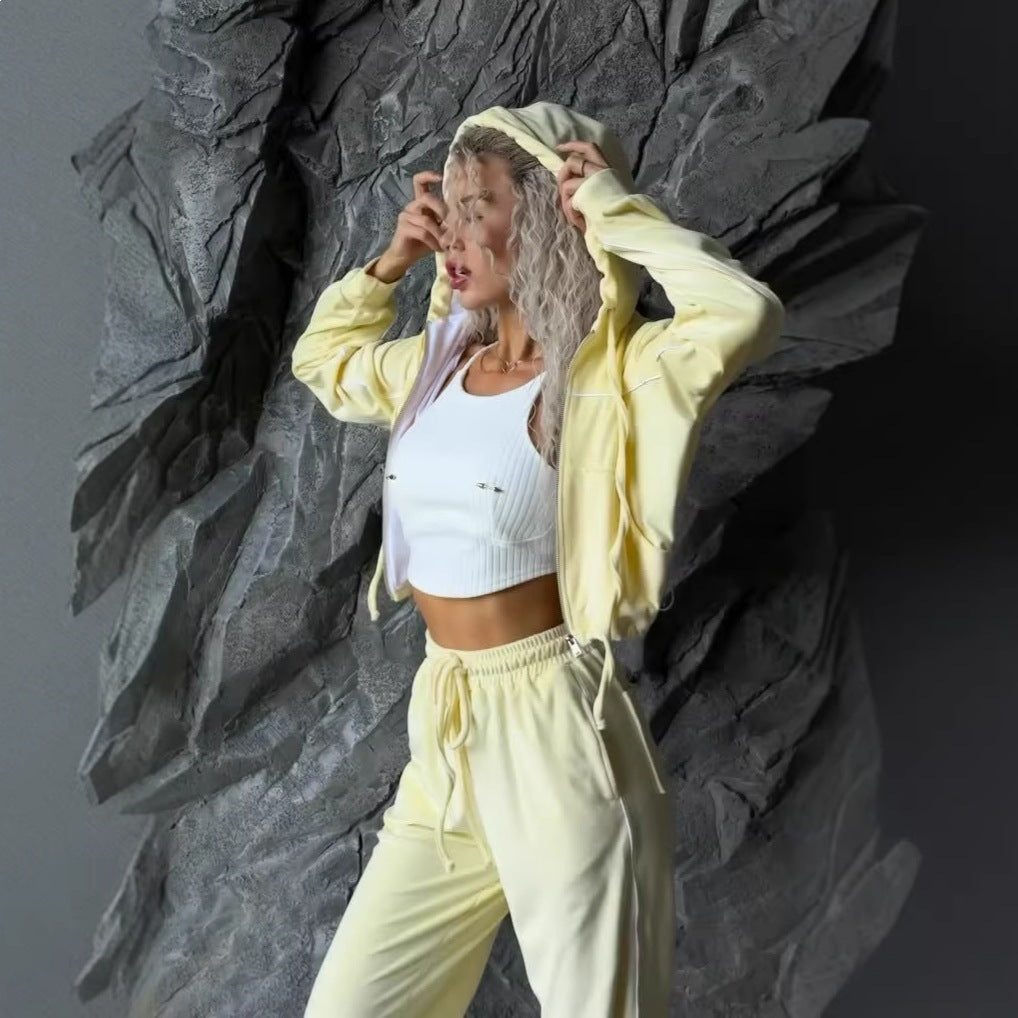 Damen Fleece Sportanzug Hochkragen Reißverschluss