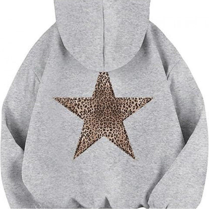 Damen Kapuzensweater Leopardstern-Design Baumwolle Entspannt