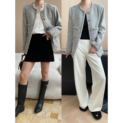 Eveloria Damen Boucle Blazer Verzierte Knöpfe