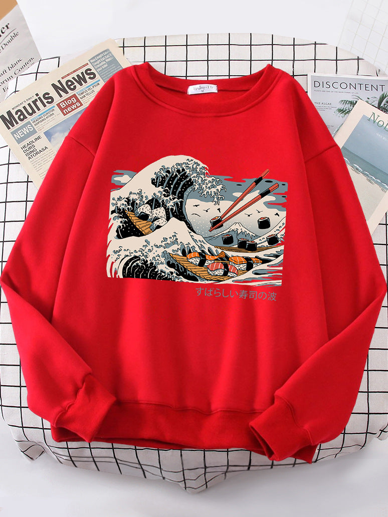Damen Sweatshirt Wellen-Design Baumwolle Gemütlich Grau