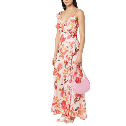 Damen Maxikleid Floral Rüschen Schulterfrei Eveloria