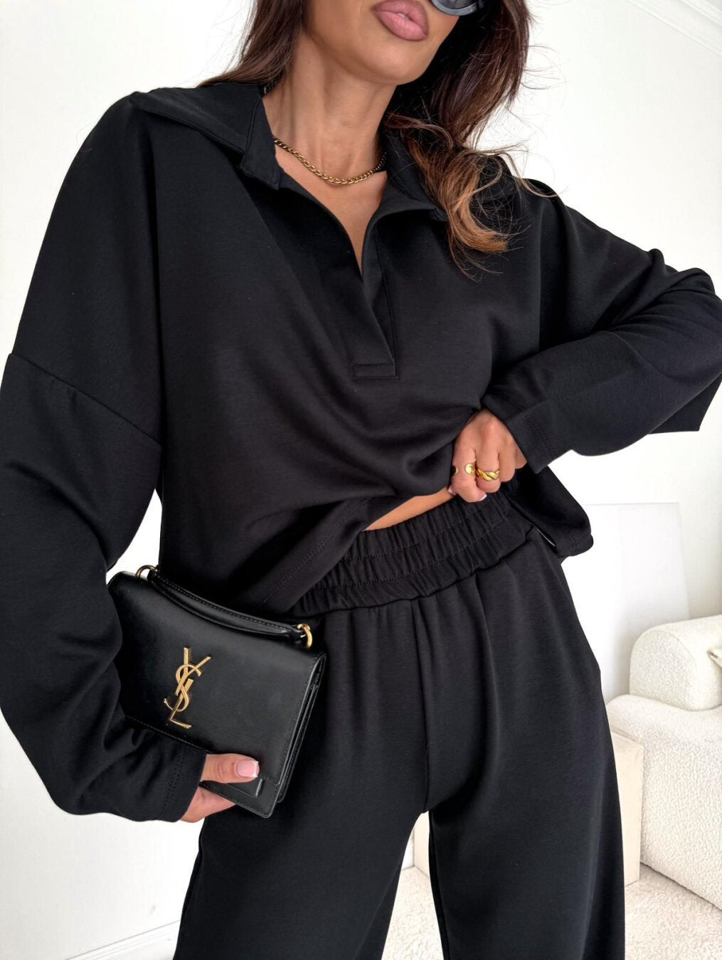 Damen Langarmoberteil mit Kragen und Taschen Eveloria