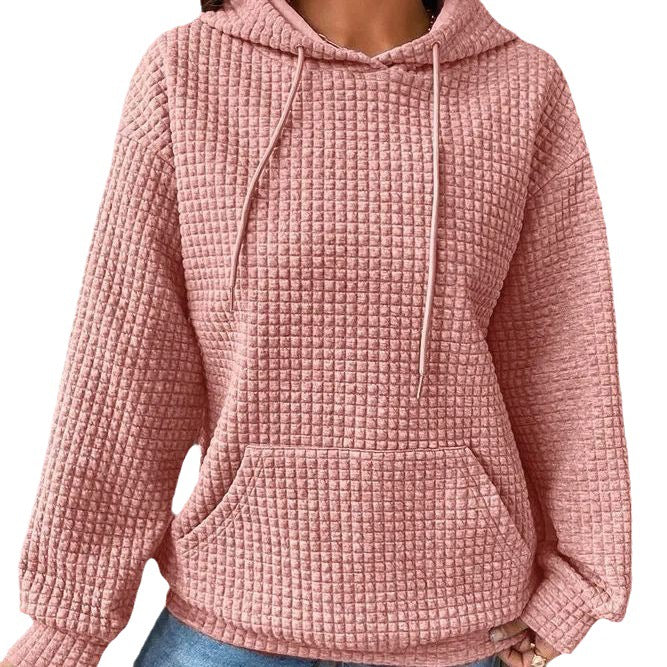 Damen Kapuzenpullover Waffelstruktur mit Kängurutasche Lässig Beige - Eveloria