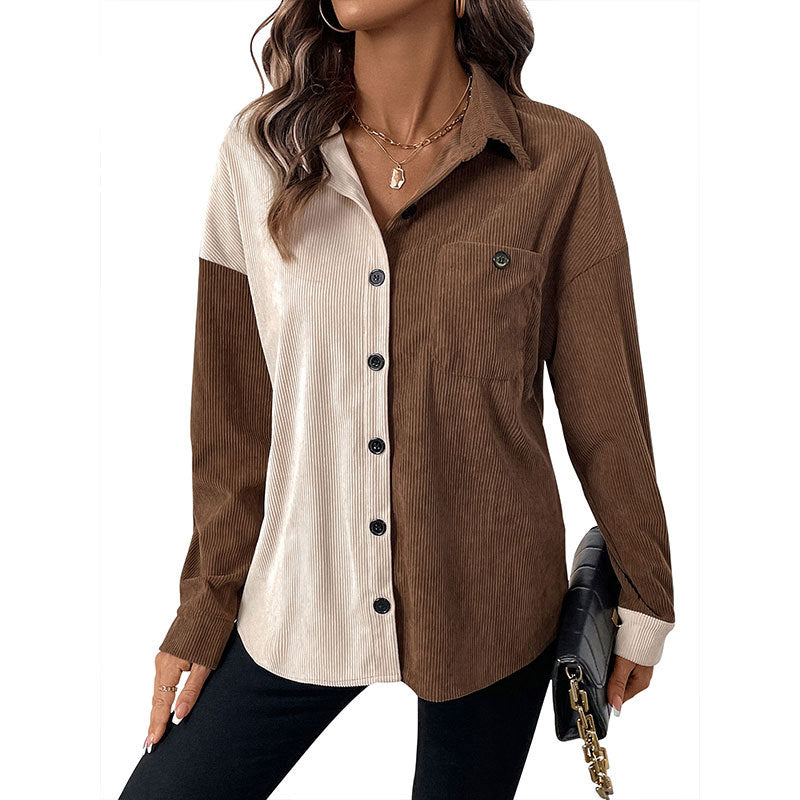 Damen Cordbluse Kontrastdetails Eveloria